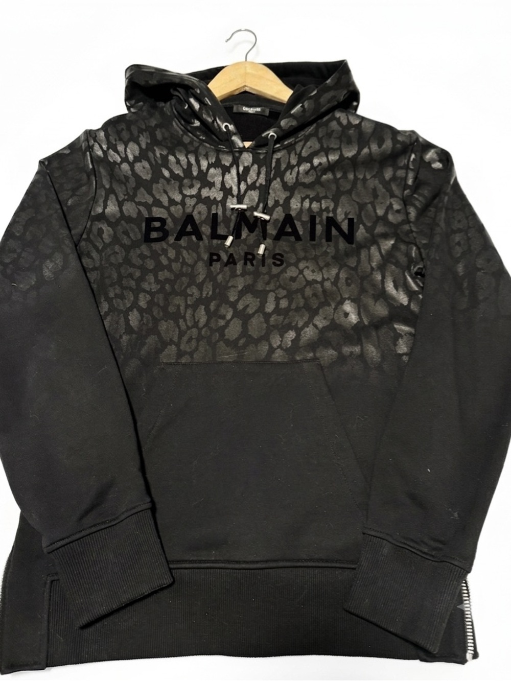 Balmain Black Metallic Leopard-Print Pullover Hoodie